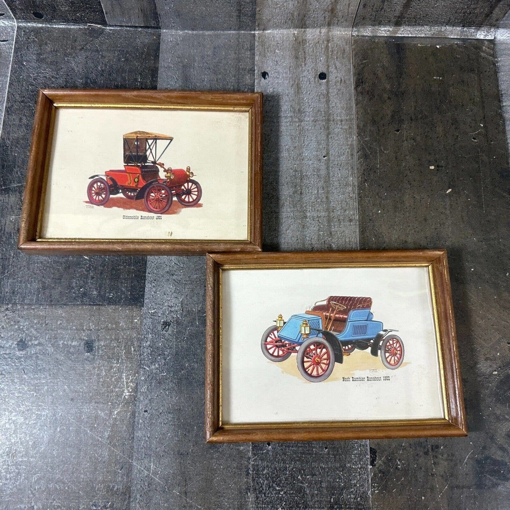 Vintage Donald Art Co Litho Print 1902‎ Nash Rambler Runabout 1901 Oldsmobile